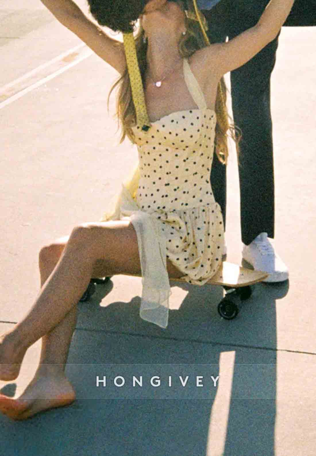 Yellow Halter Neck Spotted Ruched Sweetheart A-Line Mini Homecoming Dress