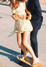 Yellow Halter Neck Spotted Ruched Sweetheart A-Line Mini Homecoming Dress