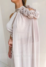 One Shoulder Side Slit Shoulder Flower Side Draping Trumpet Evening Gowns