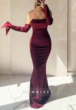 Burgundy Strapless Floor-Length Crisscross Back Mermaid Evening Gowns