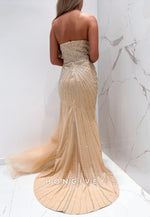 Strapless Mermaid Floor-Length Side Draping Evening Gown with Side Slit