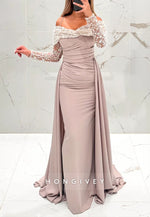 Spaghetti Straps Detachable Off-Shoulder Floor-Length Evening Gown with Beading