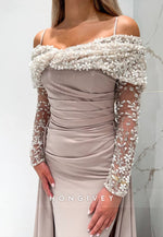 Spaghetti Straps Detachable Off-Shoulder Floor-Length Evening Gown with Beading