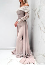 Spaghetti Straps Detachable Off-Shoulder Floor-Length Evening Gown with Beading