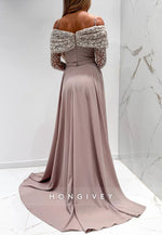 Spaghetti Straps Detachable Off-Shoulder Floor-Length Evening Gown with Beading