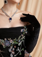 Tulle Black Off the Shoulder Mermaid Flowers Appliques Sequins Gloves Evening Dress