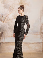 Elegant Black O-Neck Long Sleeve Mermaid Beaded Sequins Sheer Evening Dress