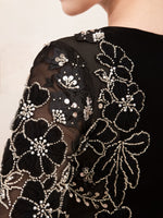 Elegant Black O-Neck Long Sleeve Mermaid Beaded Sequins Sheer Evening Dress