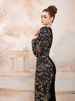 Elegant Black O-Neck Long Sleeve Mermaid Beaded Sequins Sheer Evening Dress