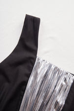 Stylish Plain One-Shoulder Evening Dress with Metallic Pleated