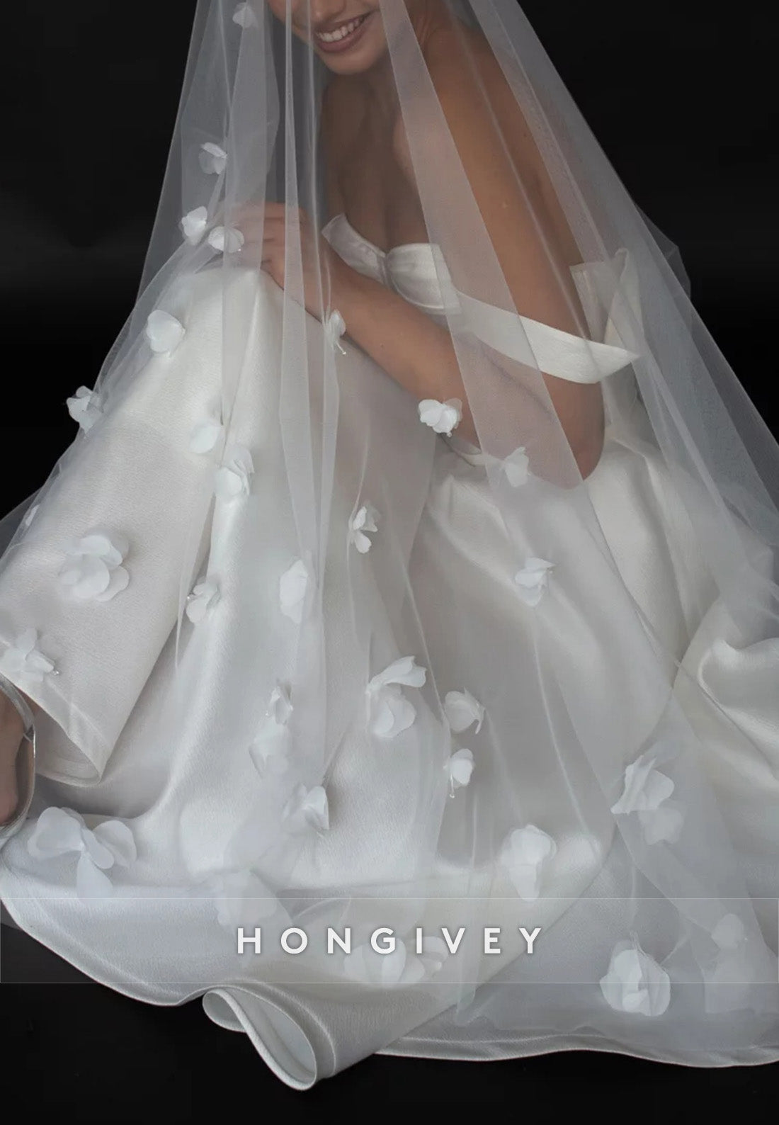 Sweetheart A-Line Sweetheart Tea-Length Off the Shoulder Satin Wedding Dresses