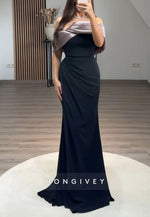 Simple Off the Shoulder Pleated Floor-Length Mermaid Evening Gowns