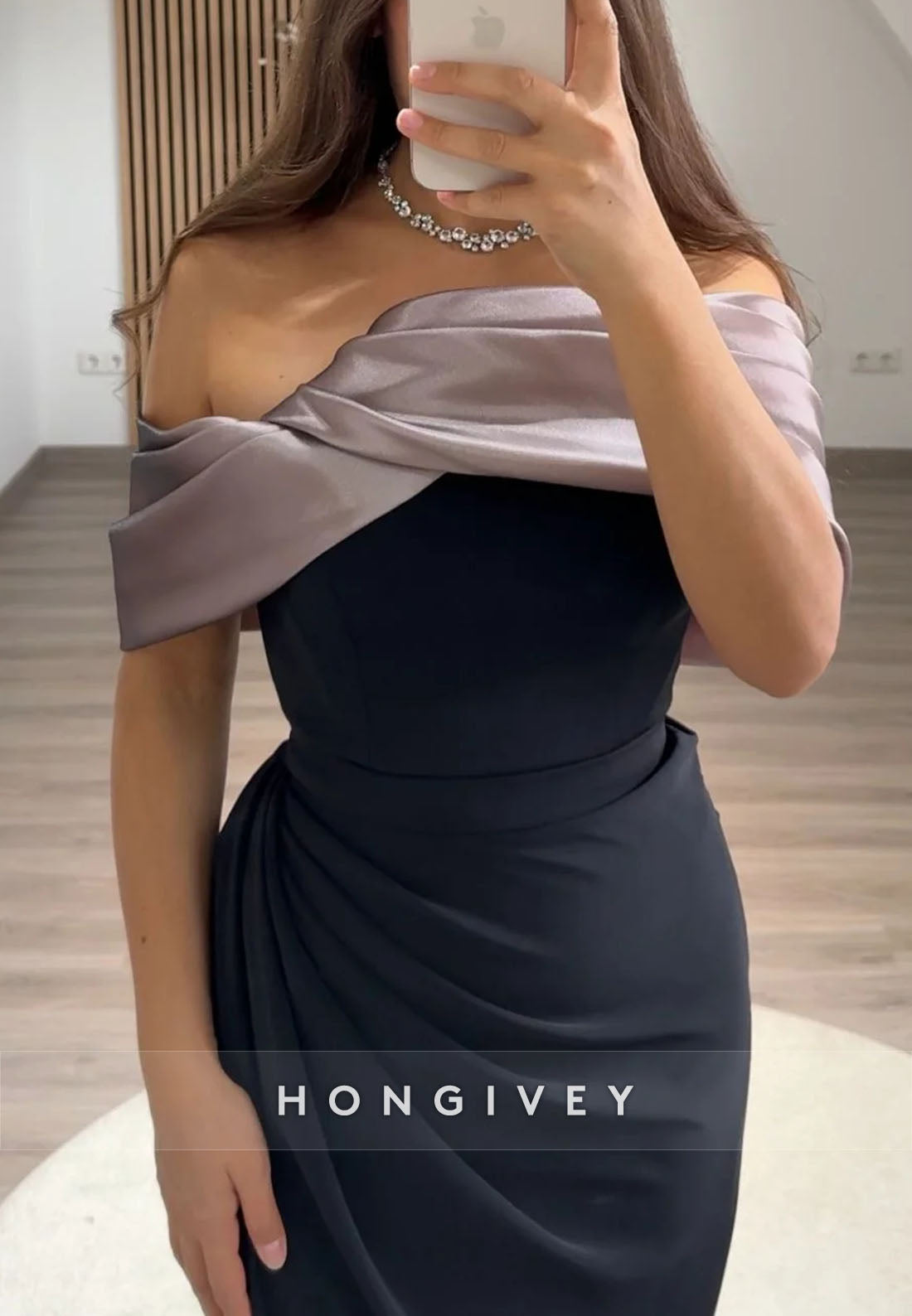 Simple Off the Shoulder Pleated Floor-Length Mermaid Evening Gowns