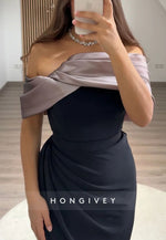 Simple Off the Shoulder Pleated Floor-Length Mermaid Evening Gowns