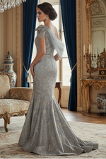 Bow Sleeveless One Shoulder Mermaid Evening Dress