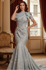 Bow Sleeveless One Shoulder Mermaid Evening Dress