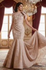 Bow Sleeveless One Shoulder Mermaid Evening Dress