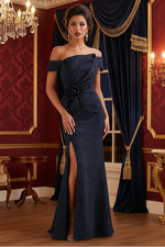 Off the Shoulder Sleeveless Flowers Mermaid Evening Dress