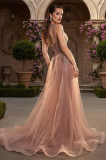 Glitter-Print One-Shoulder Long Prom Dress