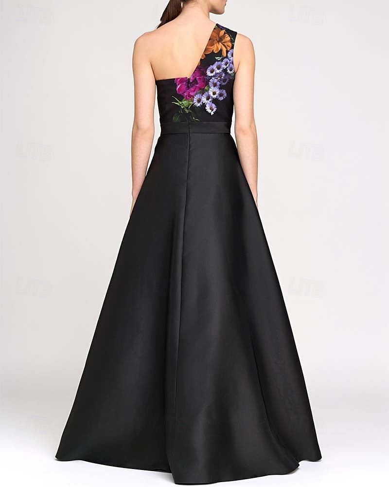 One Shoulder Flowers Sleeveless Jumpsuit Court Train Evening Dress