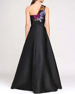 One Shoulder Flowers Sleeveless Jumpsuit Court Train Evening Dress