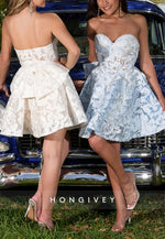 Sweetheart A-Line Lace Strapless Pleated Short Homecoming Dress