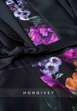 One Shoulder Detachable Floral Print Satin Jumpsuit Mother of the Bride Dress with Pockets and Ribbon