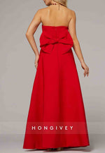 Jumpsuits Floor Length Red Sleeveless Sweetheart Evening Gown with Pocket