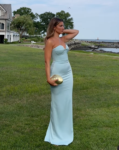 Sexy Halter Blue Sheath Prom Dress Long Evening Dress Bridesmaid Dress