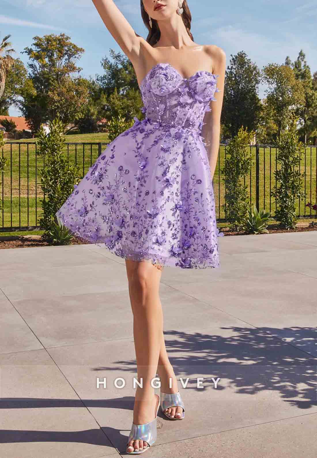 Off the Shoulder A-Line Appliqued Pleated Mini Homecoming Dress with Short Sleeves
