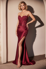 Strapless Long Corset Sheer Mermaid Prom Dress