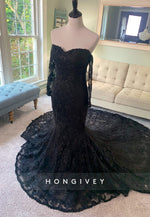 Gothic Black Mermaid Wedding Dress with Cape Veil & Removable Sleeves