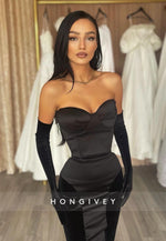 L0834 - Two Tone Strapless Sweetheart Velvet Fitted Dress