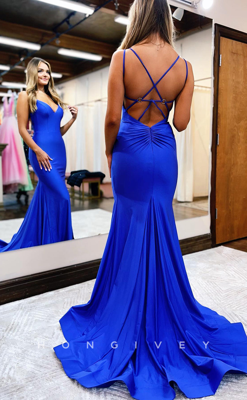 L0901 - Backless Gown With Train Fitted Dress