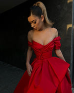 Simple Satin A-Line Off-Shoulder Empire With Side Slit Long Prom Dress