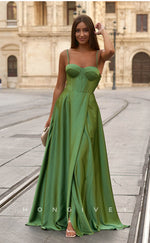 L1019 - Couture Simple Lace-Up Back With Train Formal Party Evening Prom Dress