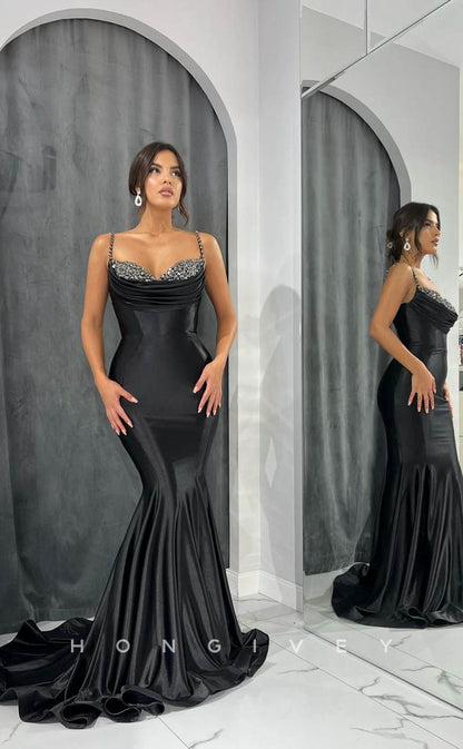 L1020 - Sexy Crystal Beaded Mermaid With Train Formal Party Evening Prom Dress