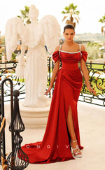 L1022 - Ornate Crystal Beaded With Train And Slit Formal Evening Party Prom Dress