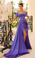 L1022 - Ornate Crystal Beaded With Train And Slit Formal Evening Party Prom Dress