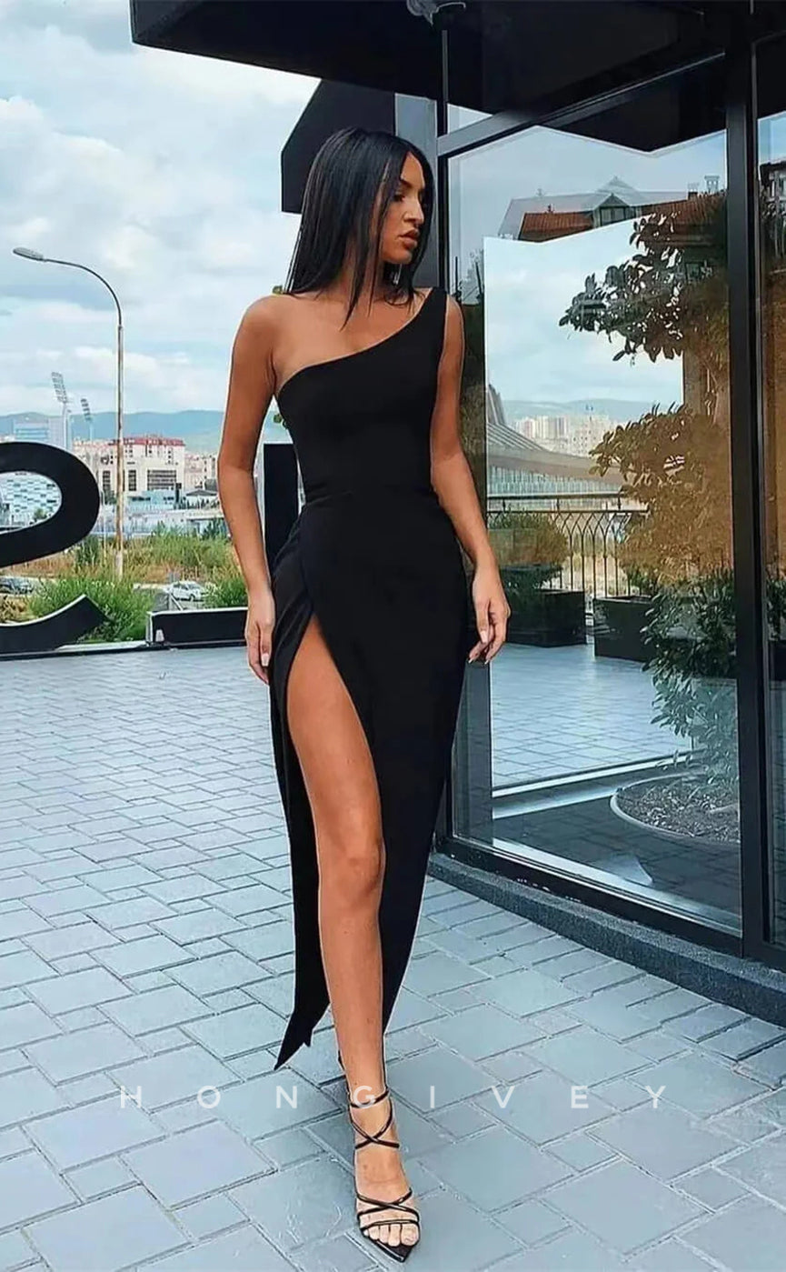 L1039 - Sexy Simple One Shoulder With Slit Party Formal Evening Prom Dress