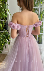 L1070 - Sweet Floral Embossed Lace-Up Back With Train And Slit Party Prom Evening Formal Dress