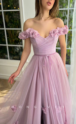 L1070 - Sweet Floral Embossed Lace-Up Back With Train And Slit Party Prom Evening Formal Dress