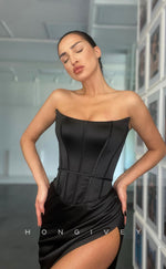 L1072 - Simple Sexy Strapless With Train And Slit Evening Formal Party Prom Dress