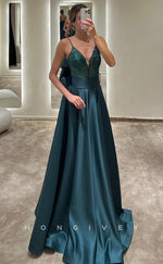 L1093 - Sequined Embroidered Plunging Illusion Sheer With Bow Detail Evening Party Formal Prom Dress