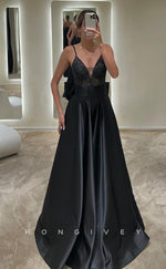 L1093 - Sequined Embroidered Plunging Illusion Sheer With Bow Detail Evening Party Formal Prom Dress