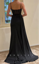 L1094 - Illusion Lace Crystal Beaded With Train And Slit Party Formal Prom Evening Dress