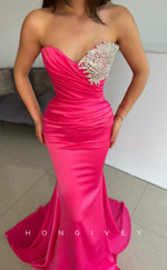 L1095 - Crystal Beaded Strapless Mermaid With Train Party Prom Evening Formal Dress