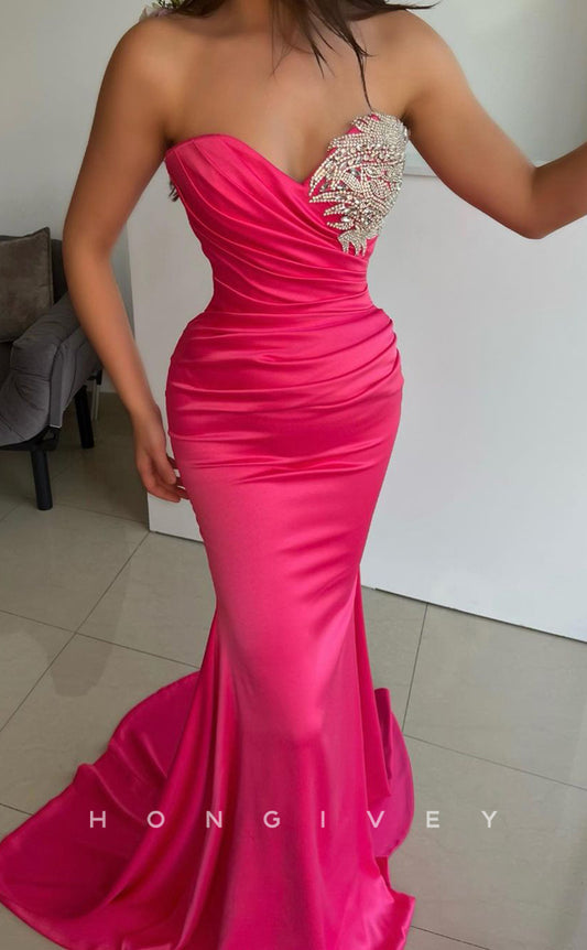 L1095 - Crystal Beaded Strapless Mermaid With Train Party Prom Evening Formal Dress