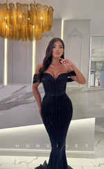 L1102 - Fully Sequined Off- Shoulder Mermaid With Train Evening Formal Party Prom Dress