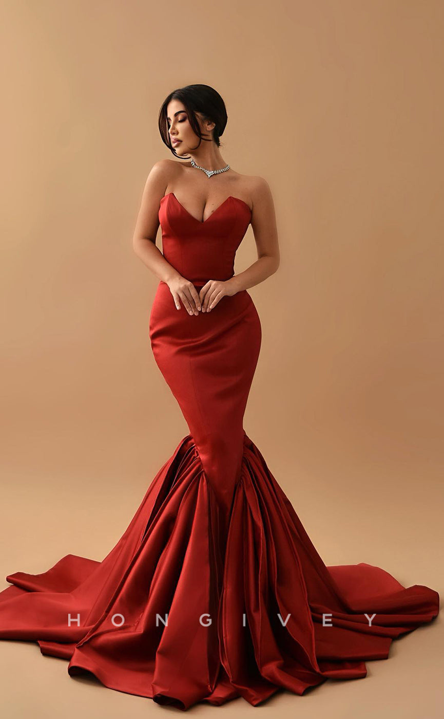 L1140 - Couture Ruched Strapless Mermaid With Train Party Prom Evening Formal Dress